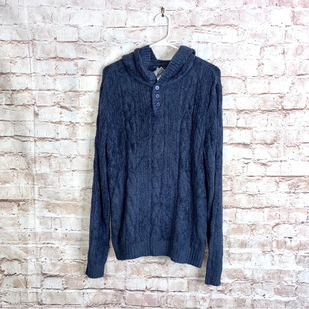 Barefoot Dreams Men's CozyChic Lite Cable Knit Hoodie Indigo Size Medium NEW